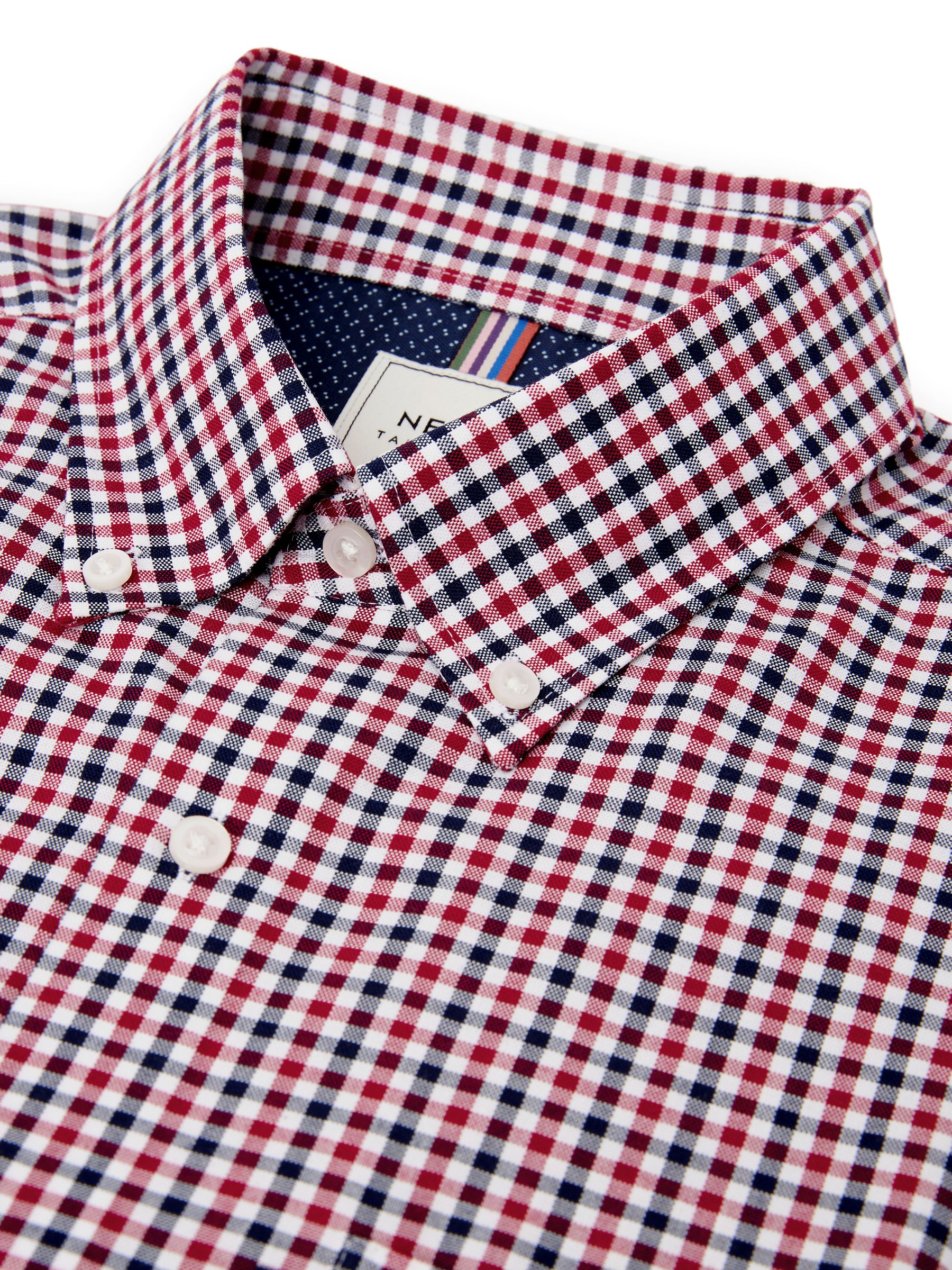 Rood met gingham-ruitje - Strijvrij Oxford overhemd met korte mouwen en knopen