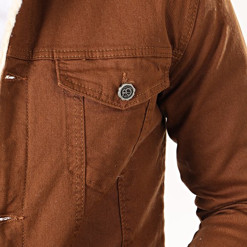 Veste Jean Super Slim Fit Col Mouton 5003 Marron Ecru