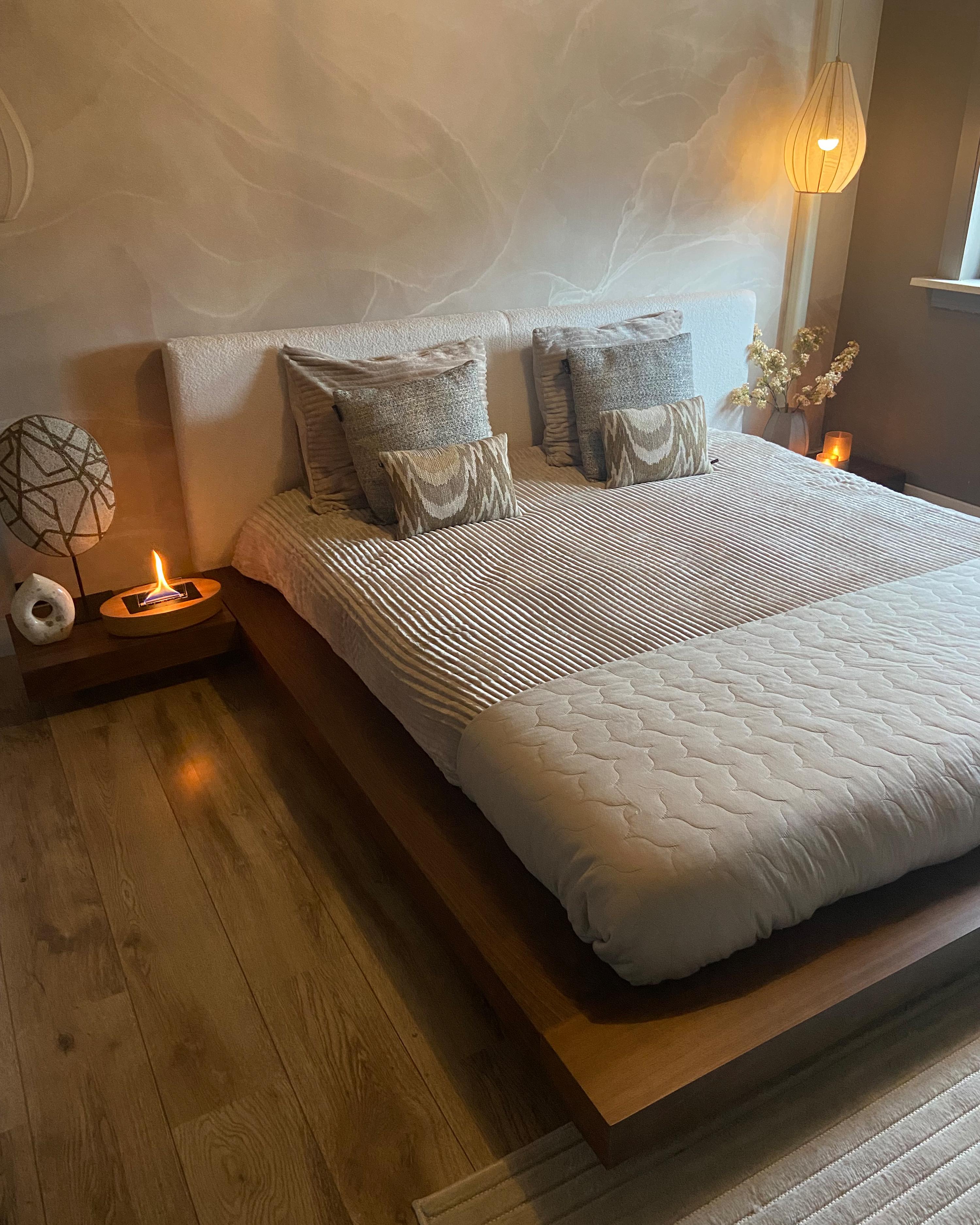 Bed Bouclé ZEN 180 x 200 cm Bruin essenhout