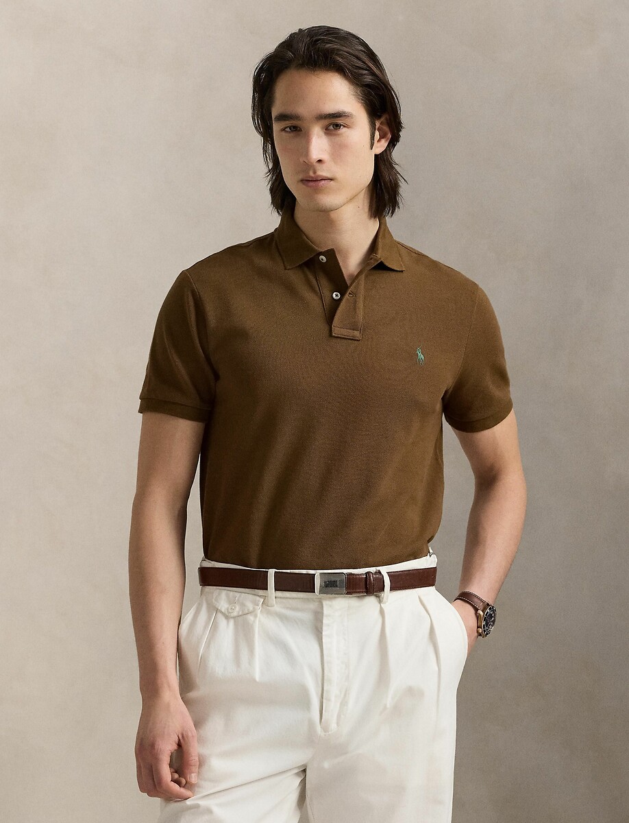POLO RALPH LAUREN<br>Camisa polo reta de algodão com bordado de jogador de pônei