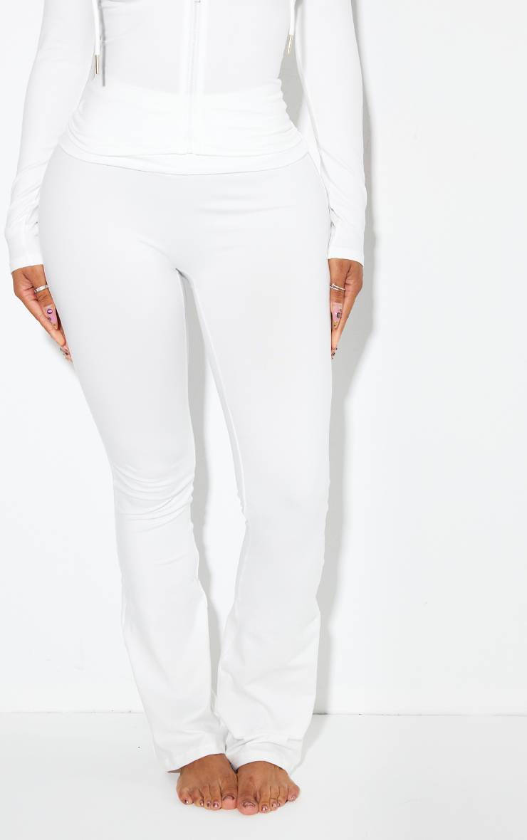 Blanc Pantalon Évasé Taille Haute Sculptant À Rabat Shape Stretch