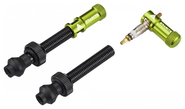 Paire de Valves Tubeless Granite Design Juicy Nipple 60 mm avec Bouchons Démonte-Obus Vert