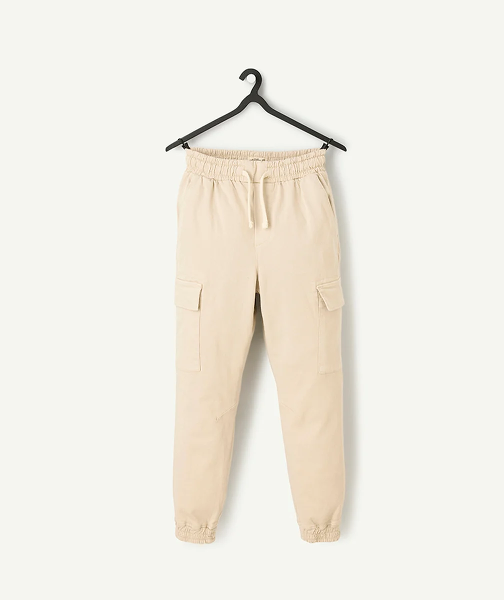 pantalon garçon en viscose responsable beige poches cargo