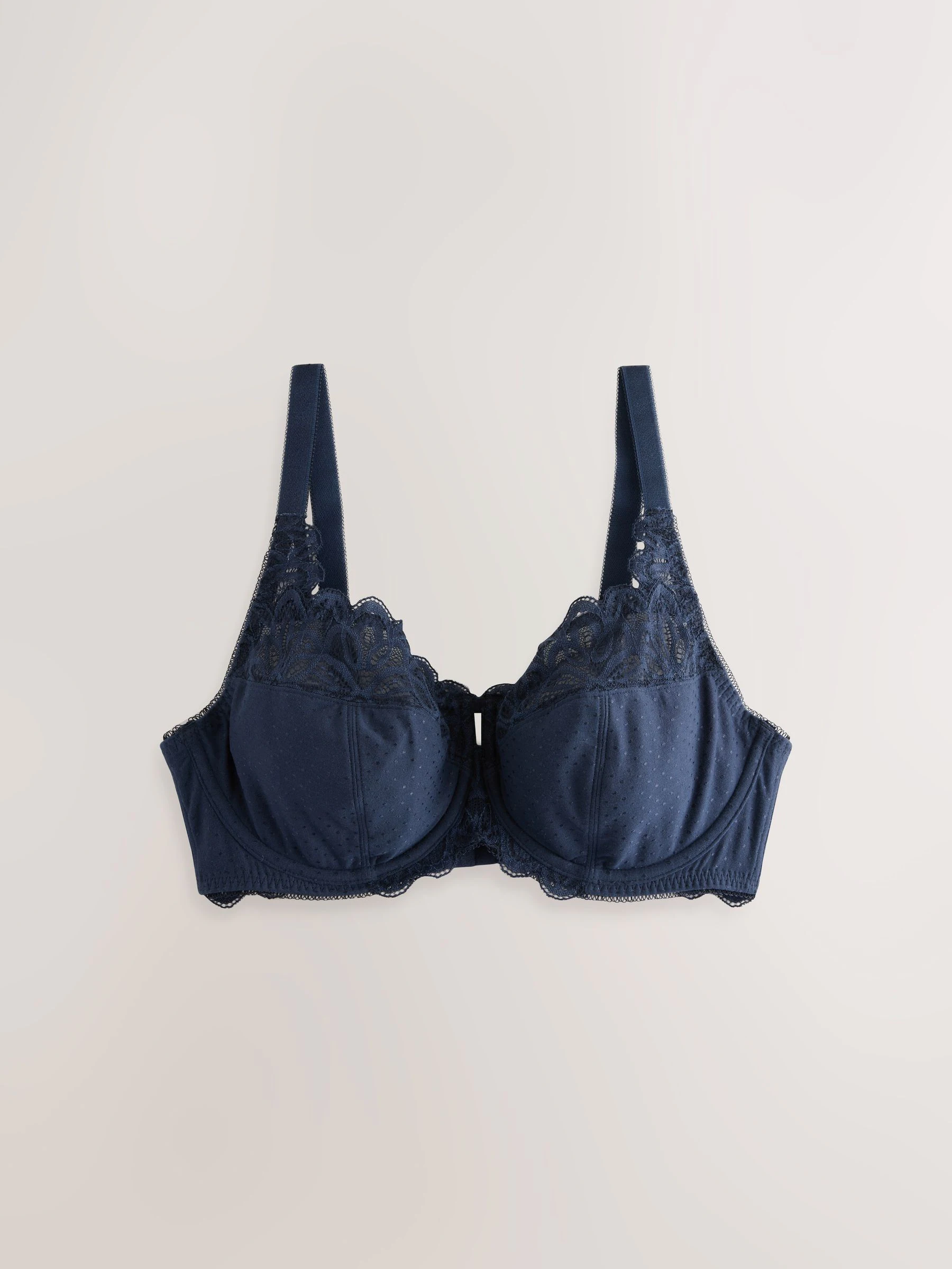 Marineblauw/wit - DD+ Non Pad Full Cup Modal & Lace Bras 2 Pack