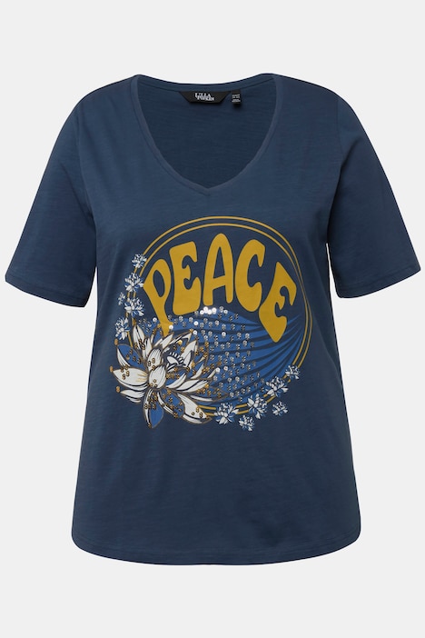 T-Shirt, Pailletten, Classic, V-Ausschnitt, Halbarm