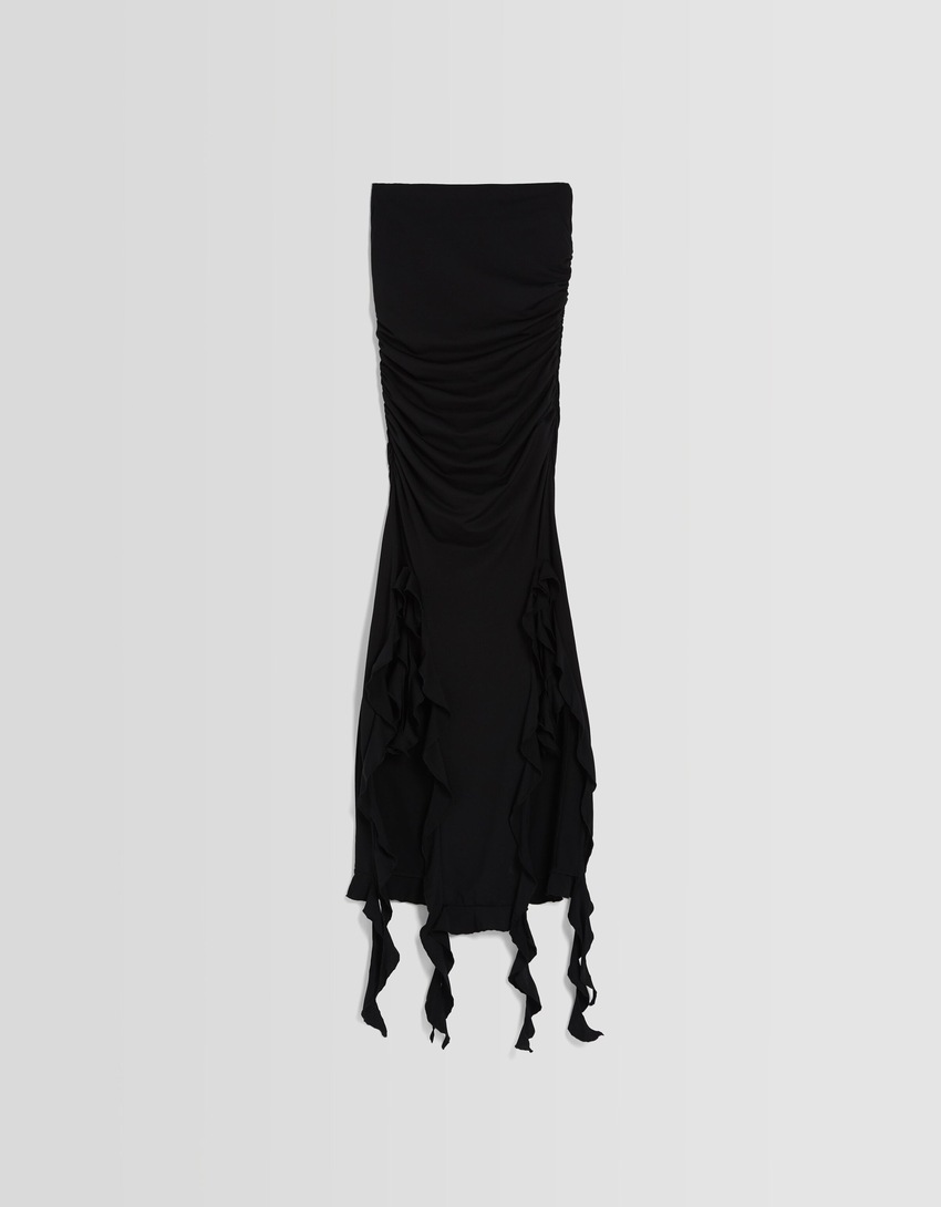 Vestido longo tomara que caia com babados