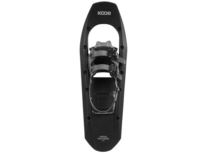 KOOR Schneeschuh Arduus Highlander L/XL Schwarz Steigeisen und Fersenplatte aus Aluminium für jedes Gelände