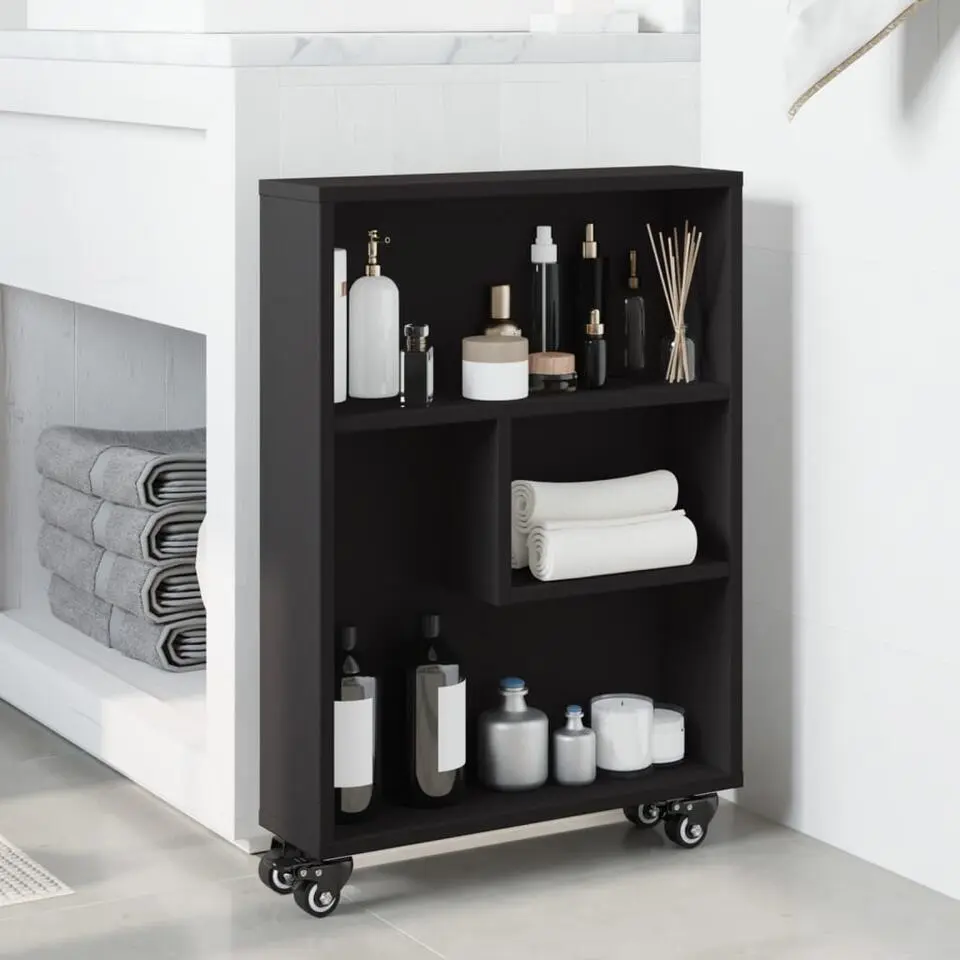 vidaXL - Opbergtrolley smal - Zwart - Bewerkt hout - 48x13x68 cm