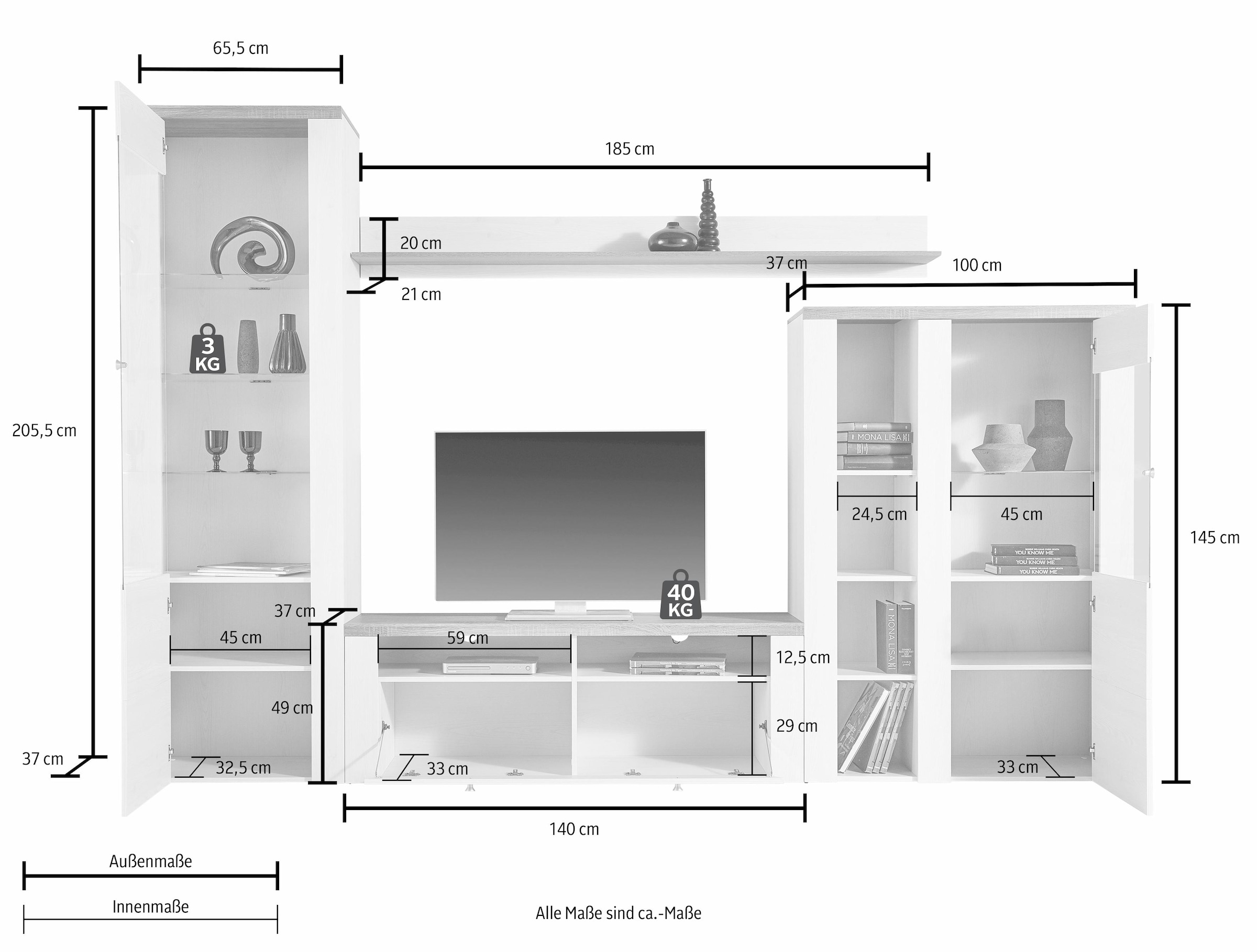 Home affaire Wohnwand »Larona, Anbauwand, Set 4 Teilig« Set, 4 Stk. tlg.