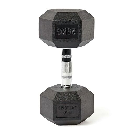 Treino individual com halteres hexagonais de 25 kg