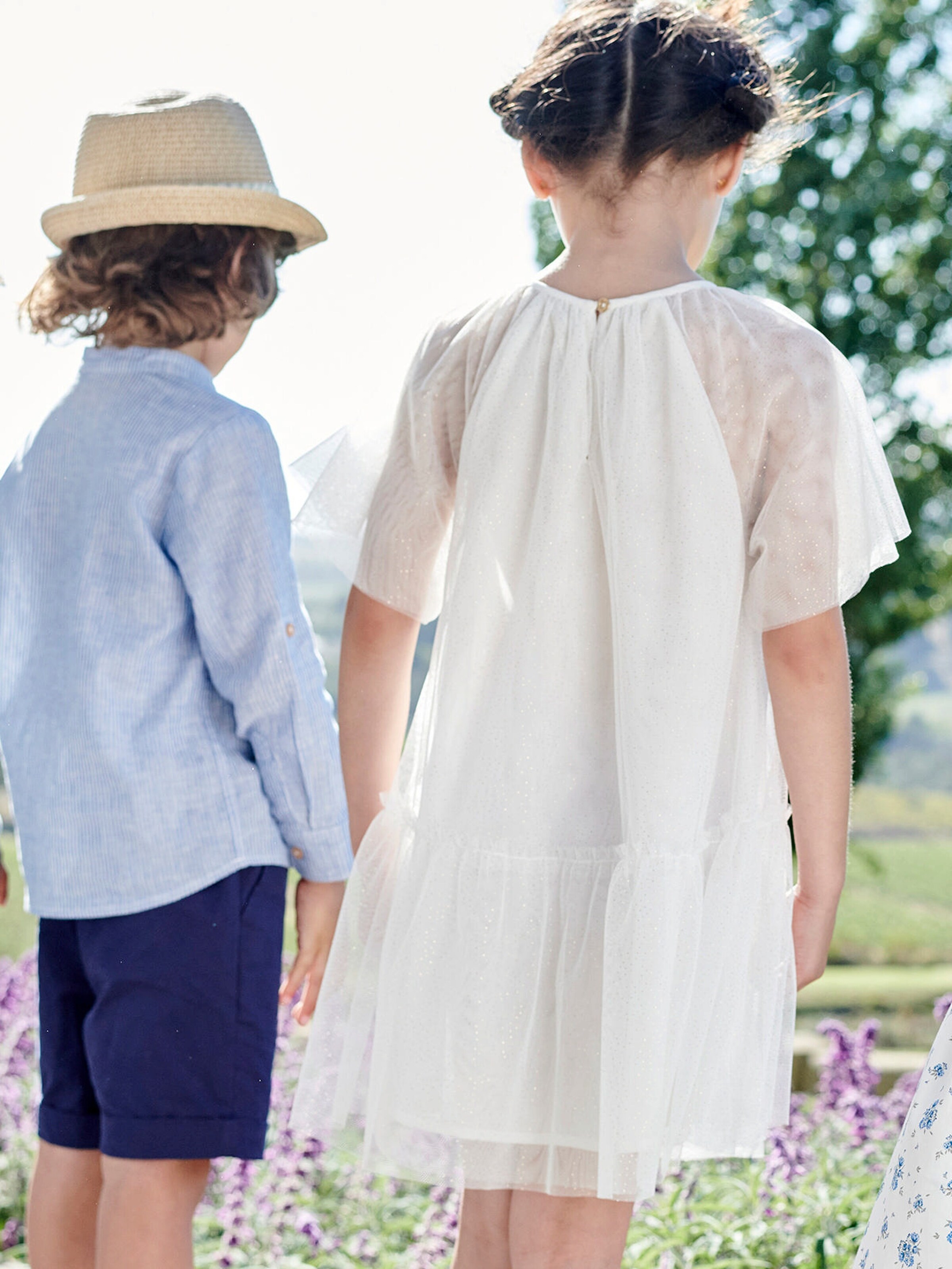 Vertbaudet Mädchen Festkleid mit Schmetterlingsärmeln wollweiß