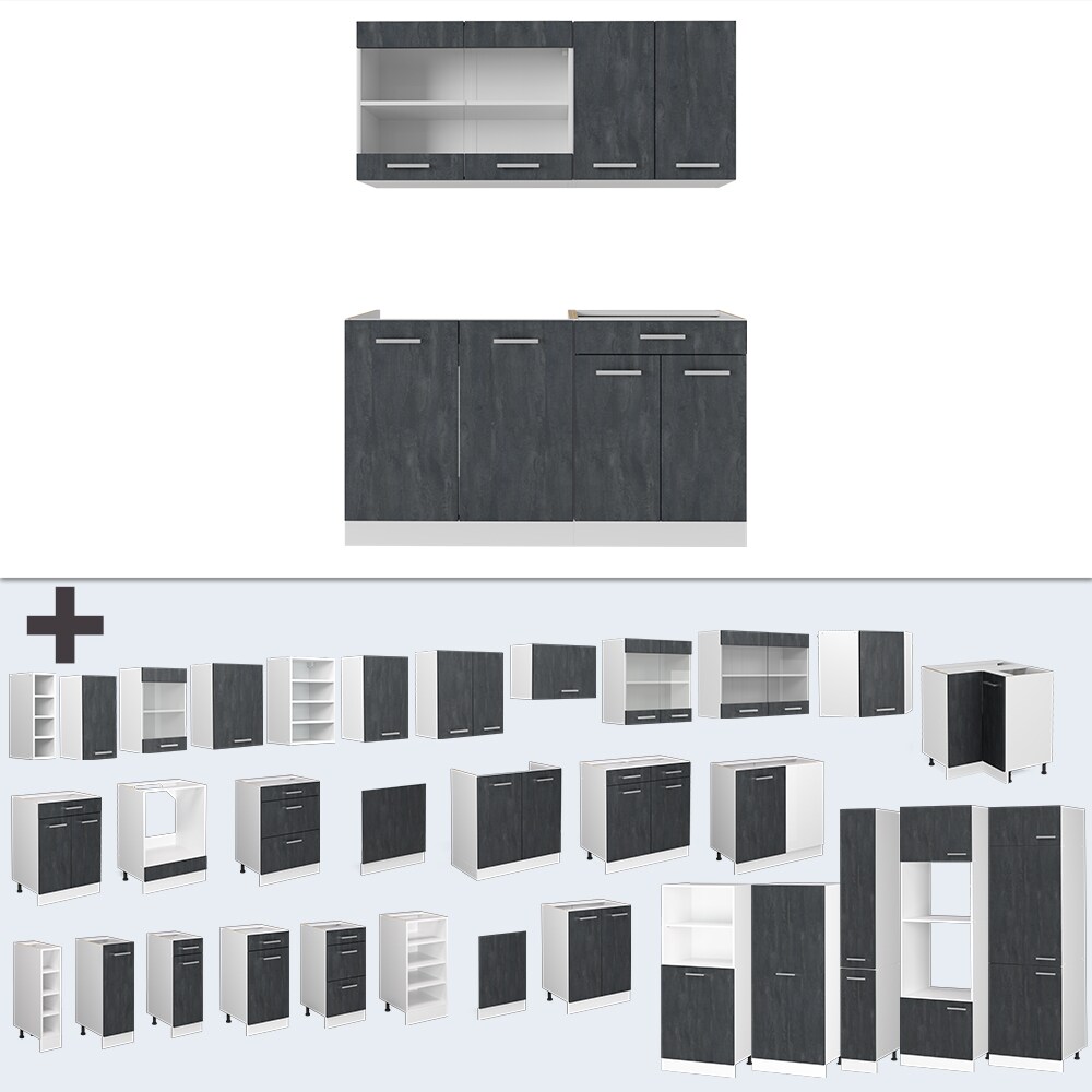 Vicco Singleküche R-Line 140 cm Schwarz Beton Weiß ohne Arbeitsplatte