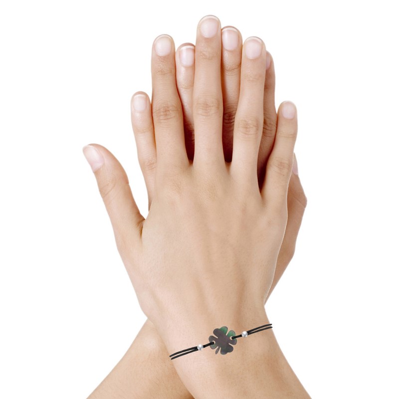 Bracelet Trèfle Nacre Grise et Perles d'Argent - Classics - Noir