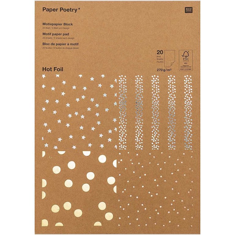 Motivpapier Block, Hot Foil, Kraftpapier