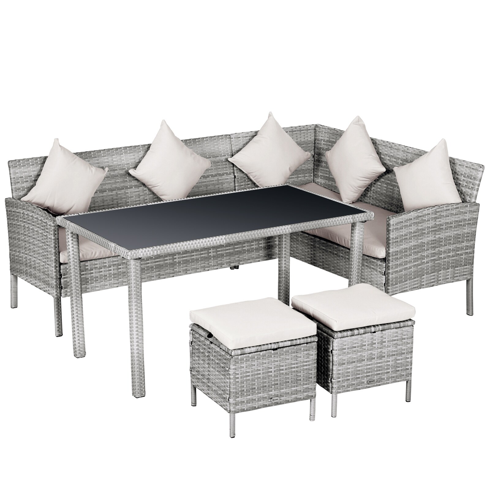 Outsunny Rattan Sitzgruppe mit Tisch grau, cremeweiß