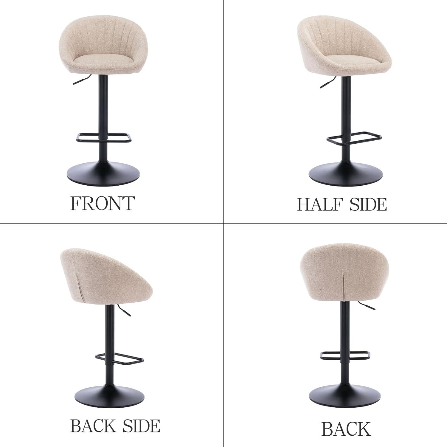 Barhocker 2er Set, Gepolsterter Drehhocker Barstühle höhenverstellbar Küchenhocker aus Handtuch-Stoff Tresenhocker für Küche/Hausbar,Beige