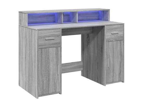 Bureau et lumières LED sonoma gris 120x55x91cm bois ingénierie
