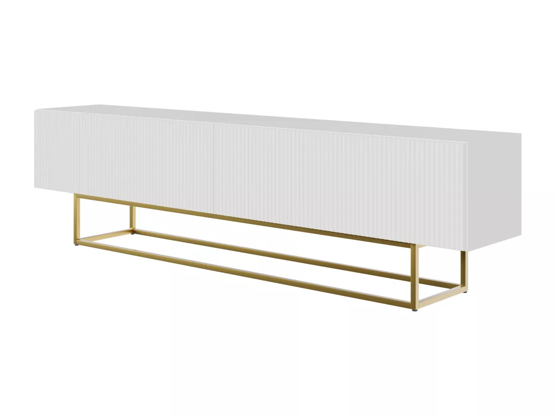 Meuble TV - 175 cm - blanc sur pieds dorés - VELDIO
