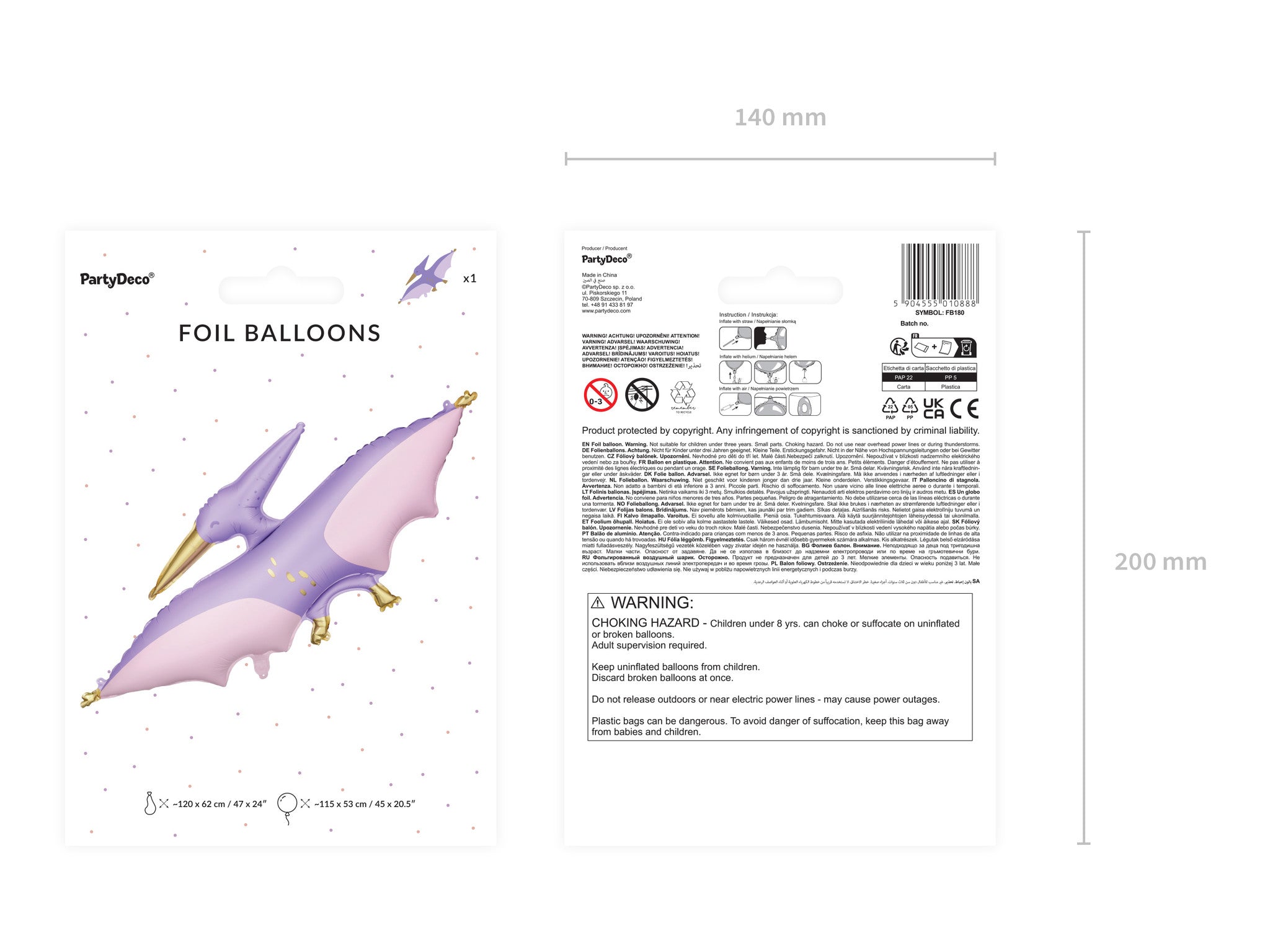 Dino Helium Ballon Leeg 115cm
