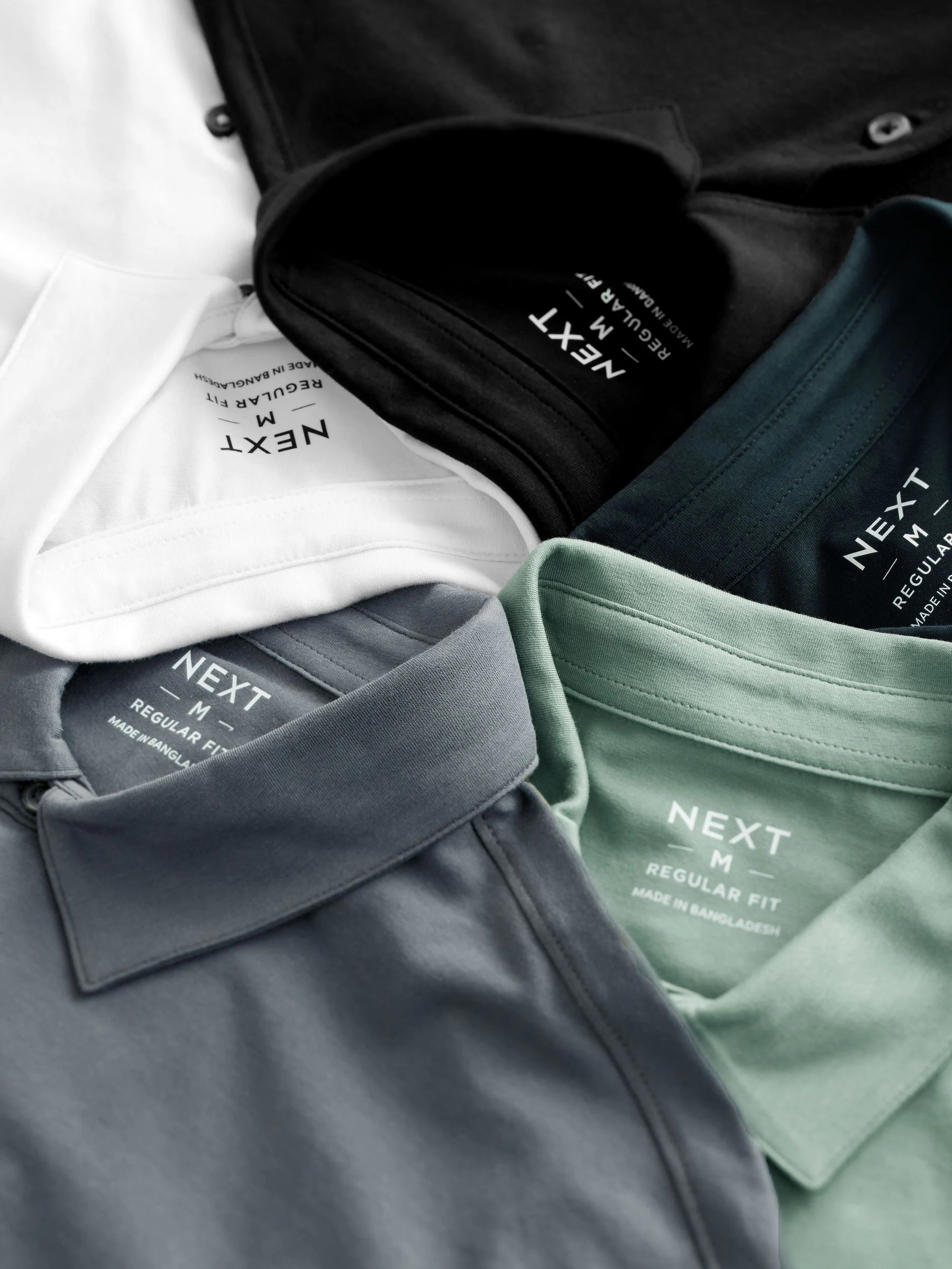 Marineblauw/bruin/grijs/wit/saliegroen - Normale Pasvorm - Set van 5 jersey poloshirts met korte mouwen