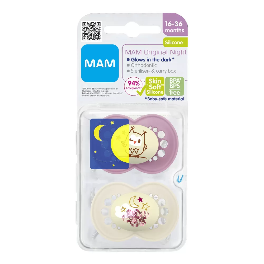 MAM Original Night Sut 16-36 mdr., Pink/Hvid - 2 stk.