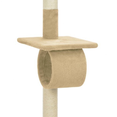 Arranhador bege para gatos com hastes de sisal.
