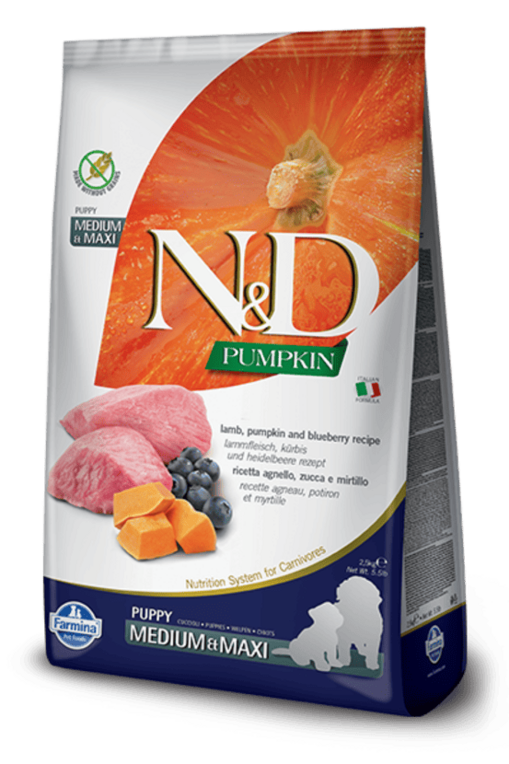 Croquettes n&d potiron agneau & myrtille chiot medium/maxi 12kg