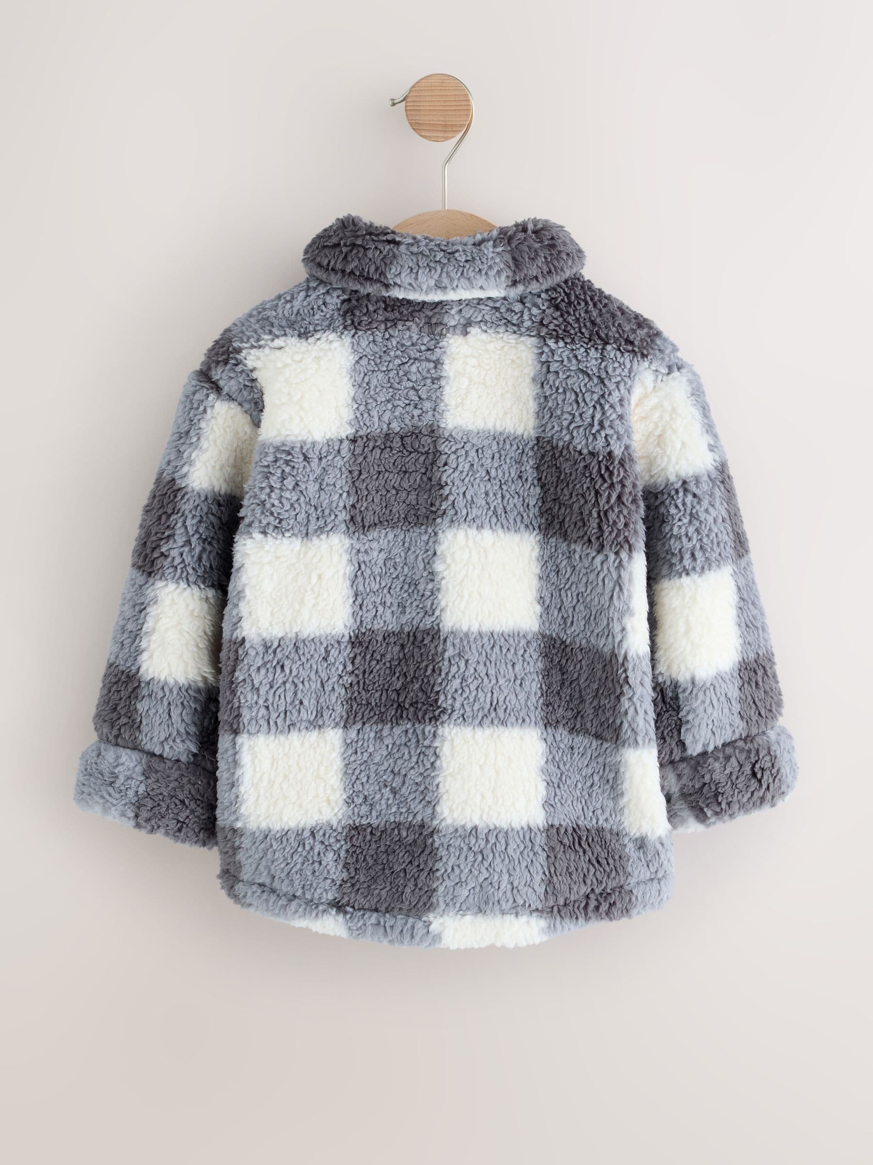 Grijs dambordpatroon - Fleece shacket van borg (3 mnd - 7 jr)