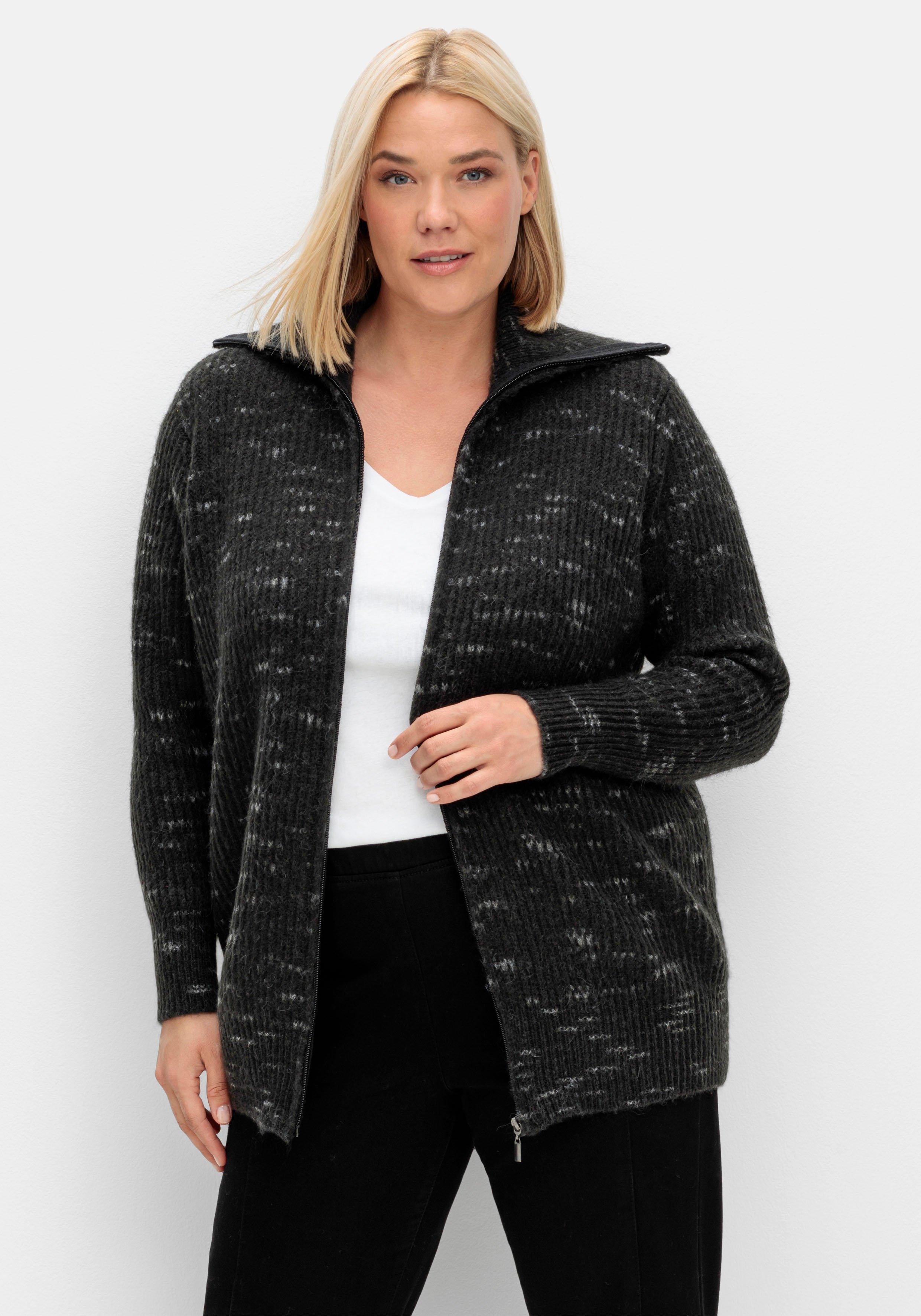 Strickjacke mit Troyerkragen und Reißverschluss