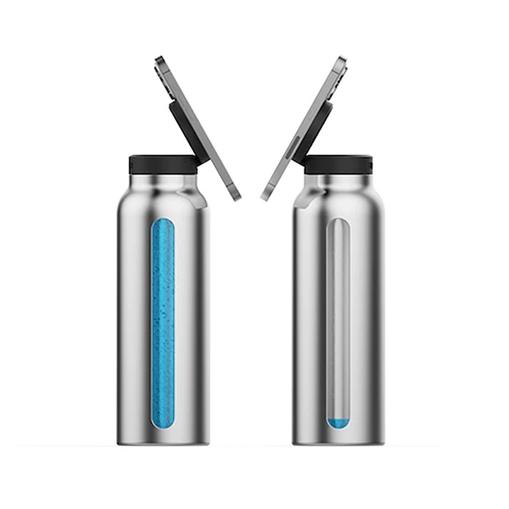 (700ml) 2in1 MagSafe Edelstahl Thermo Trinkflasche   Universal Magnetische Smartphone Halterung   Magnet Booster Ring (B2BK24LSC1) - Schwarz