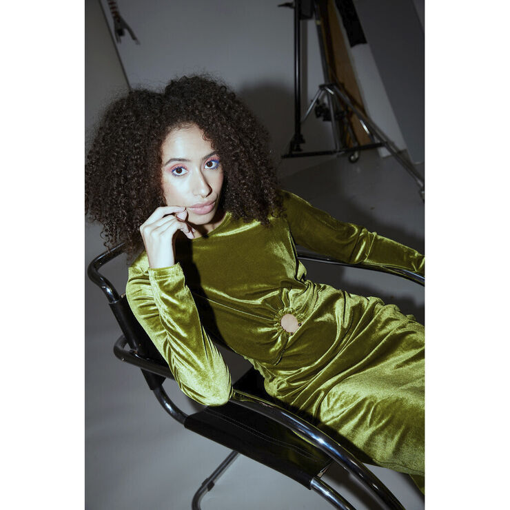HUNKØN Saga velour dress Dusty green