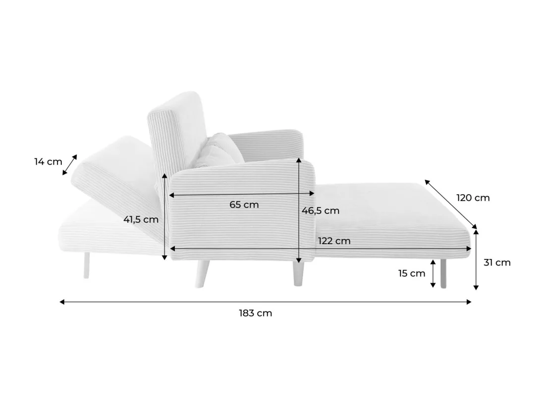 Canapé convertible en velours côtelé - Panam - 2 places scandinave. pieds bois foncé. gris foncé. banquette. dossier inclinable