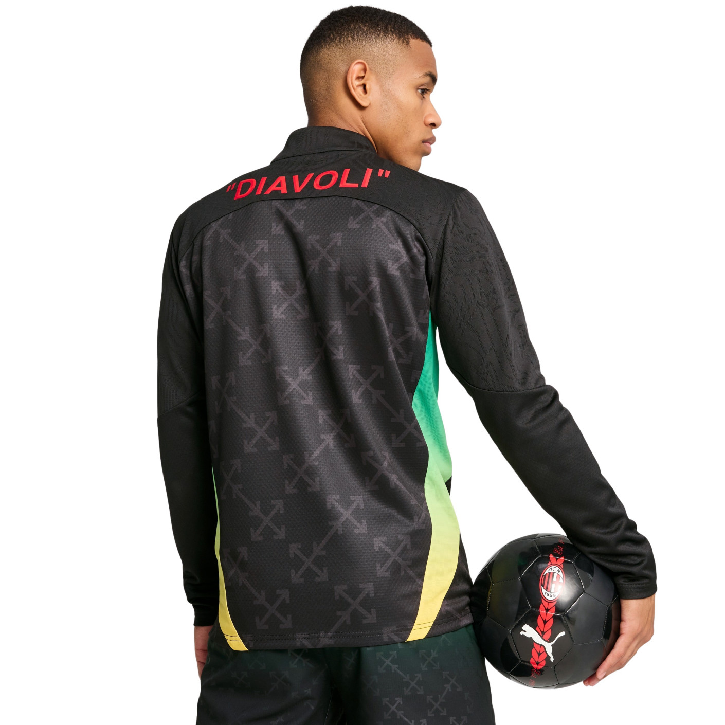 PUMA AC Milan X Off-White Pre-Match Trainingstrui 1/4-Zip 2024-2025 Zwart Rood