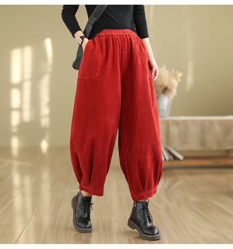 ZIMO - Elastische tailleband met effen corduroy cropped harembroek