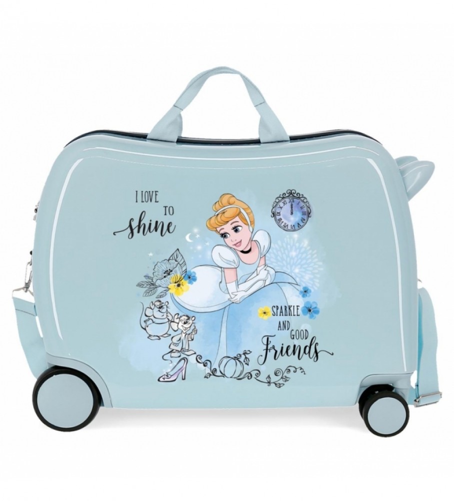 Mala infantil Joumma Bags com 2 rodas multidirecionais, estampa da Cinderela, azul, para festa de aniversário - 38x50x20cm -