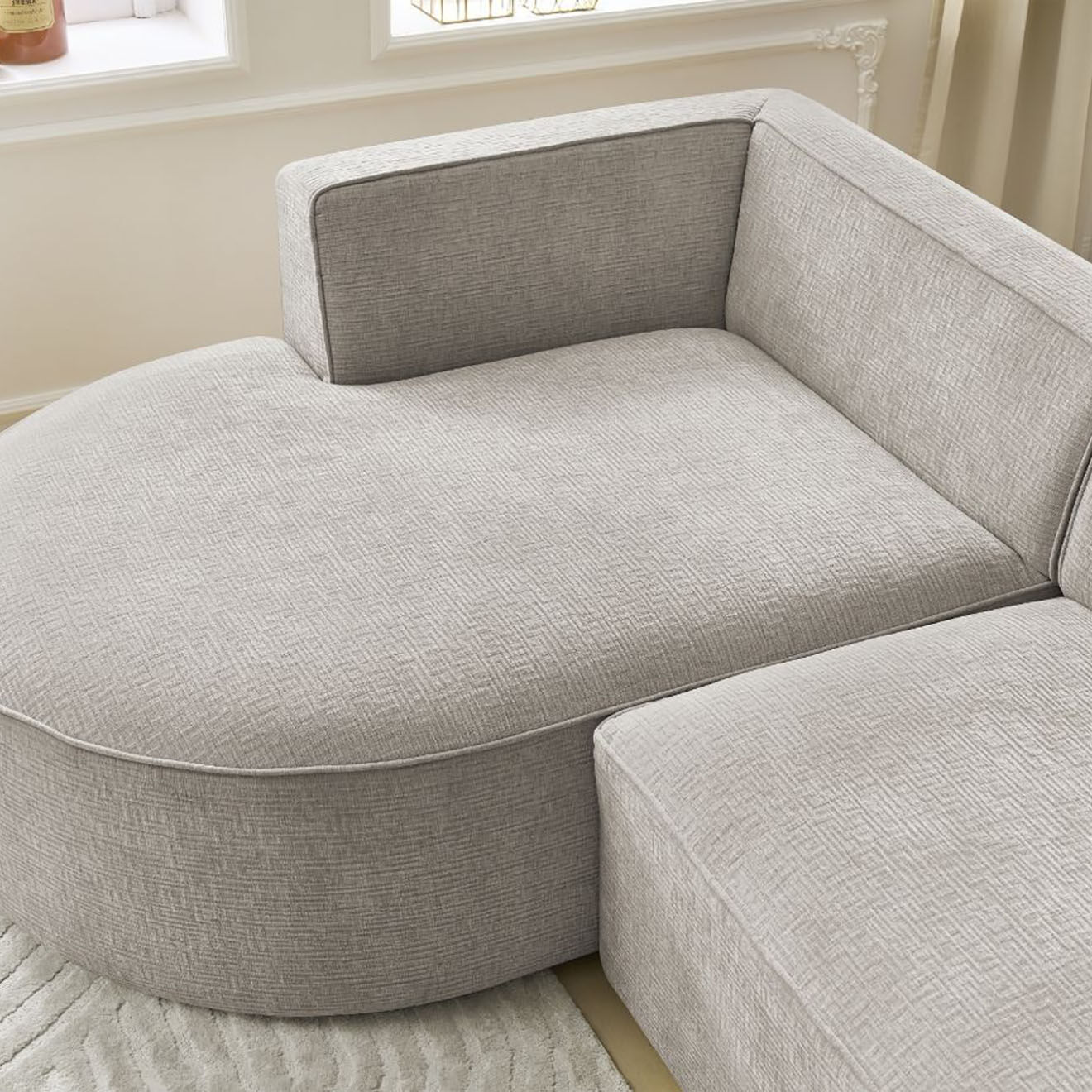 Bobochic Canapé d'angle gauche fixe 4 places Rousseau texturé beige - 250x160x72 cm
