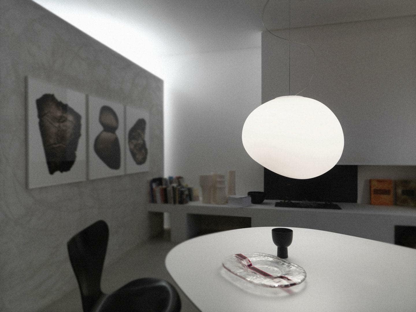 Foscarini GREGG MITTLERE SUSPENSION DURCHMESSER 31CM GROßE E27 ATTACKIERT GEBLASENES GLAS SÄUREGEÄTZT WEIß 168007E-10 168007E.10