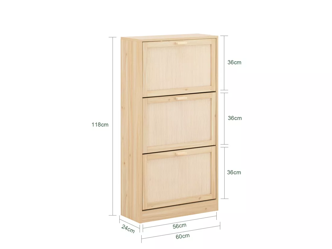 SoBuy Armoire à Chaussures 3 Abattants, Commode à Chaussures, Étagère à Chaussures, Meuble de Rangement à Chaussures avec 3 Portes, Meuble d'entrée, 60x24x118 cm, Couleur Bois, FSR159-N