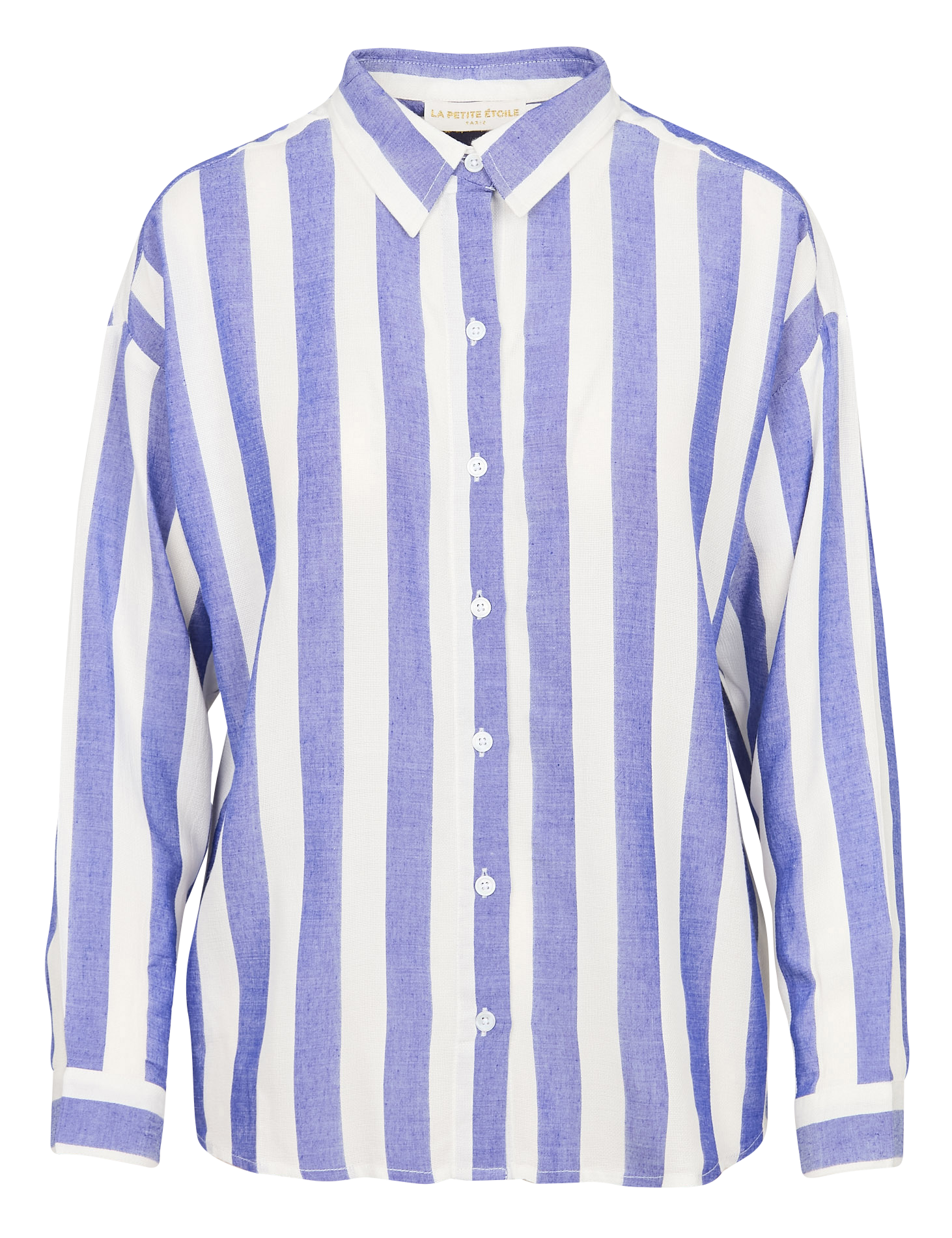 CLARA - Chemise col classique droite rayée | Bleu
