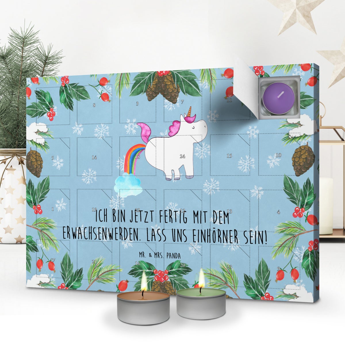 Mr. & Mrs. Panda Geurkaars Adventskalender Eenhoorn Scheten - Pastelblauw