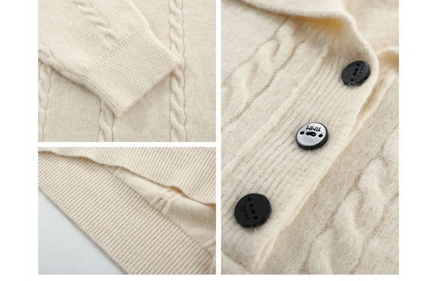 Doowex - Lange mouwen effen kabelgebreide midi shift polo-truijurk