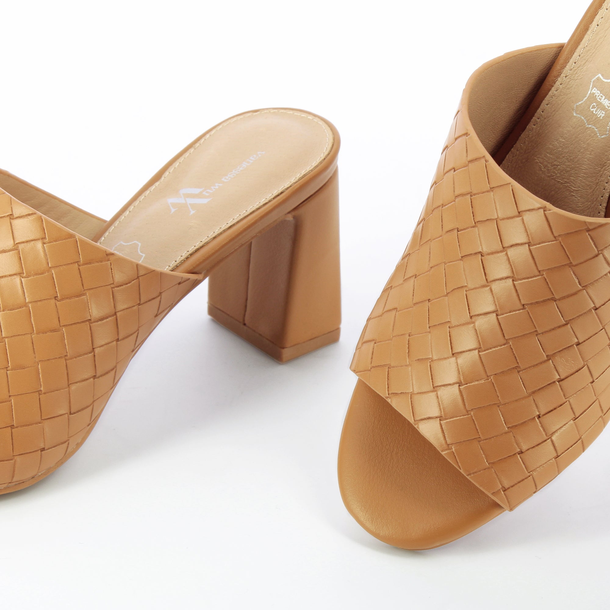 Sandales à talon, Compensées-Mules à talon Melaurie camel effet tressé