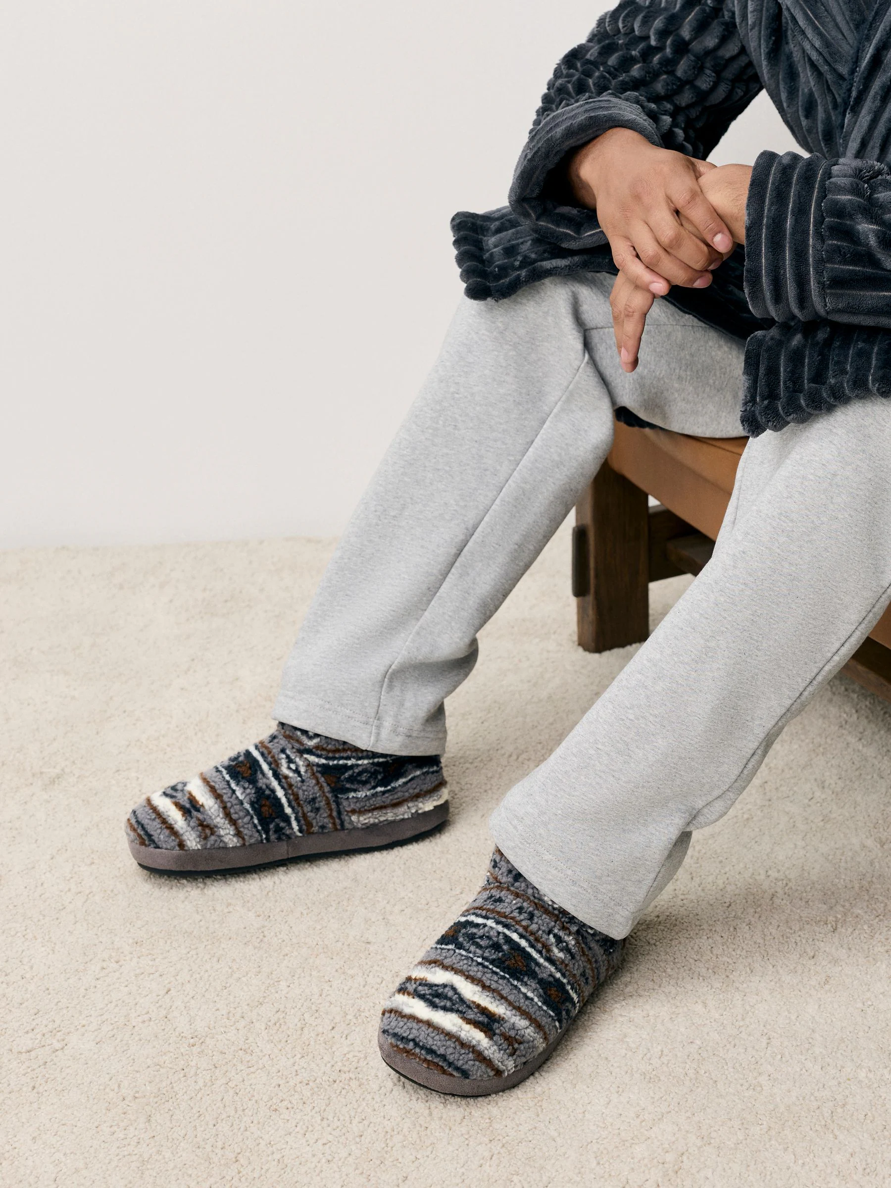Grijs - Pattern Fleece Boot Slippers