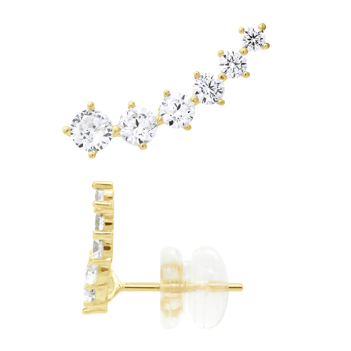 Boucles d'Oreilles Puces - Contour de Lobe - Ornées d'Oxydes de Zirconiums - Or Jaune