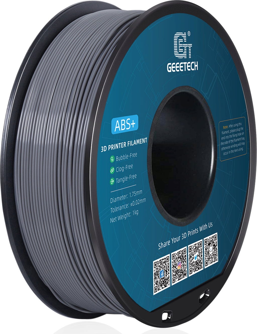 GEEETECH  ABS+ Grey, 1,75 mm / 1000 g    Beständiges ABS-Filament für robuste und langlebige Modelle in Grey