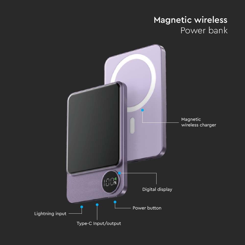 Magnetische draadloze powerbank - 5000mAh - Paars