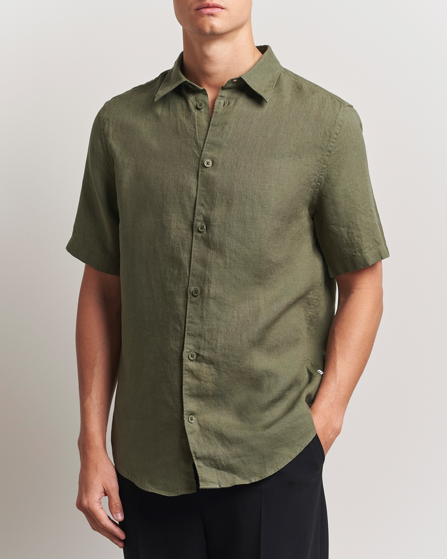 NN07 Enzo Linen Short Sleeve Shirt Capers Green