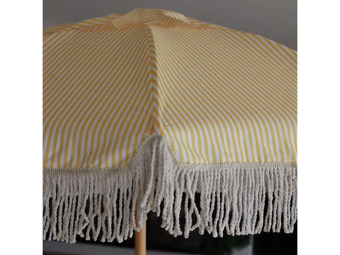 Now's Home - Parasol En Polyester Rayure Jaune Avec Frange Diam 180cm Playa