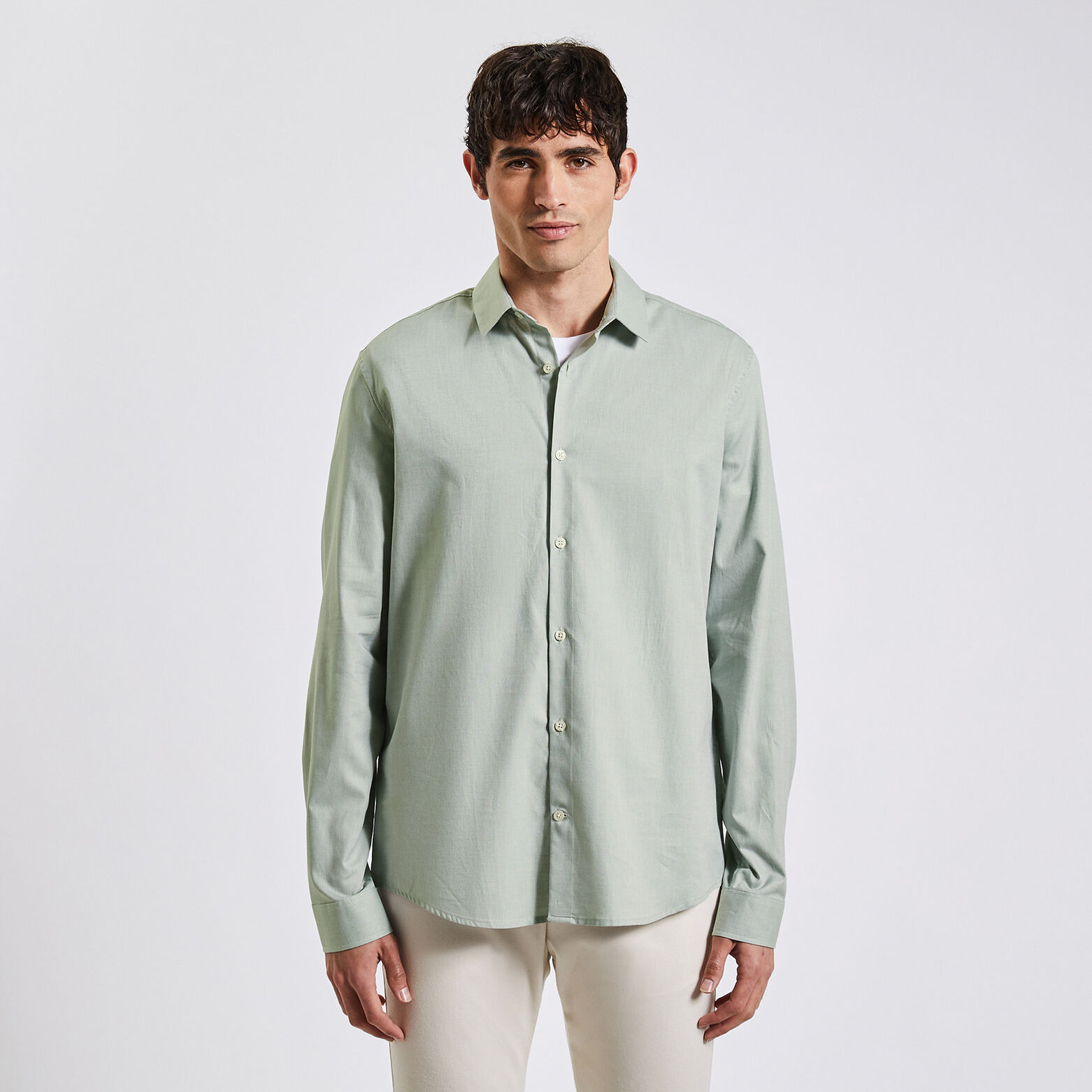 Chemise slim oxford unie coton Vert clair