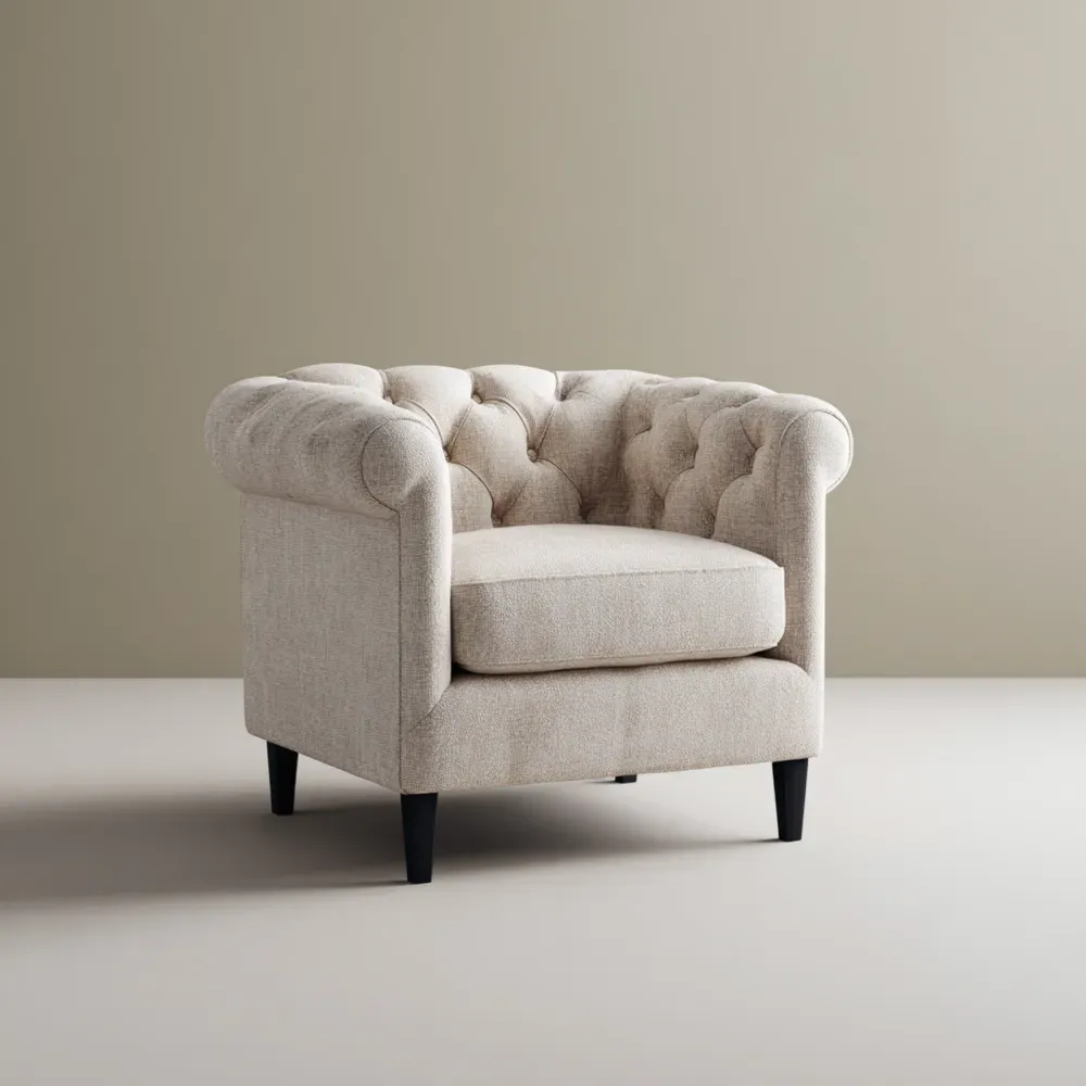 Sessel Stoffbezug 90x85x75 cm - Polyester - Creme - Chesterfield Design